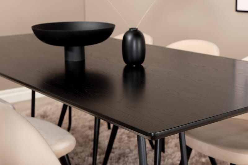 Pipi Spisebordssæt 190 cm inkl 6 Velvets Stole - Sort - Møbler - Borde - Spisebordssæt