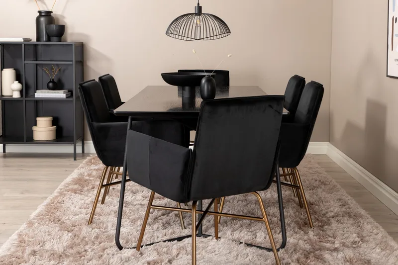 Pipi Spisebordssæt 190 cm inkl 6 Pipi Stole, Sort/Kobber