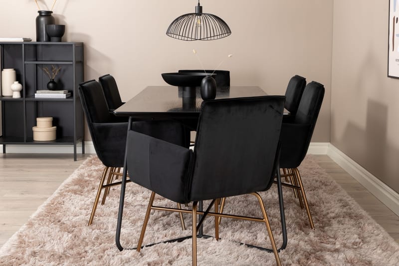 Pipi Spisebordssæt 190 cm inkl 6 Pipi Stole, Sort/Kobber