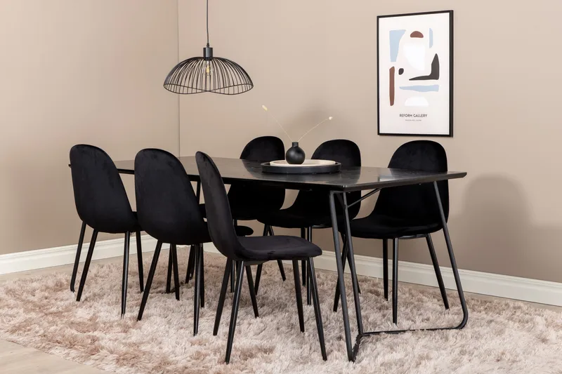 Pipi Spisebordssæt 190 cm inkl 6 Pontus Stole, Sort