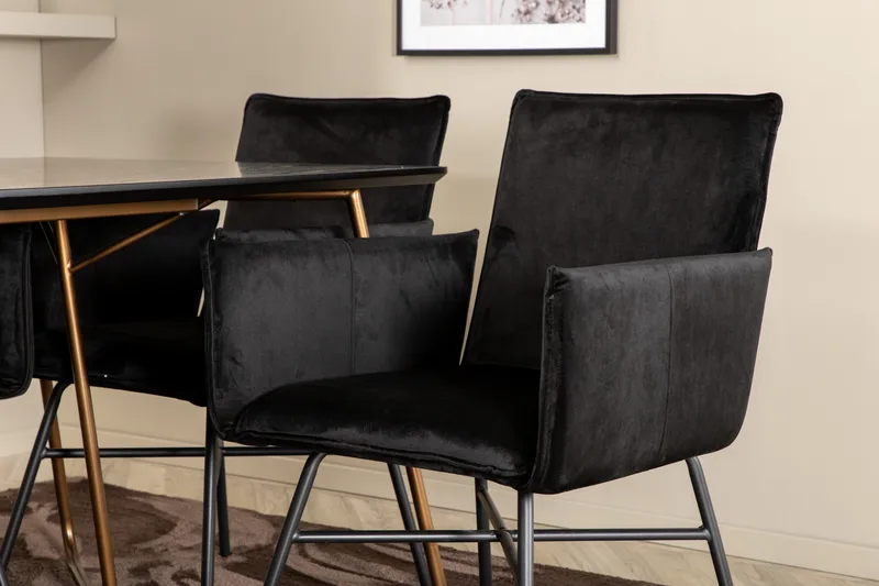 Pipi Spisebordssæt 190 cm inkl 6 Pipi Stole - Sort/Kobber - Møbler - Borde - Spisebordssæt