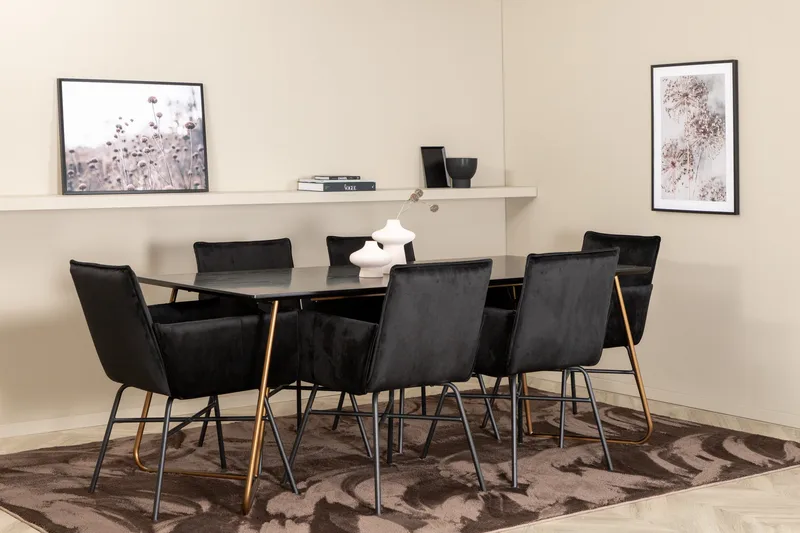 Pipi Spisebordssæt 190 cm inkl 6 Pipi Stole, Sort/Kobber