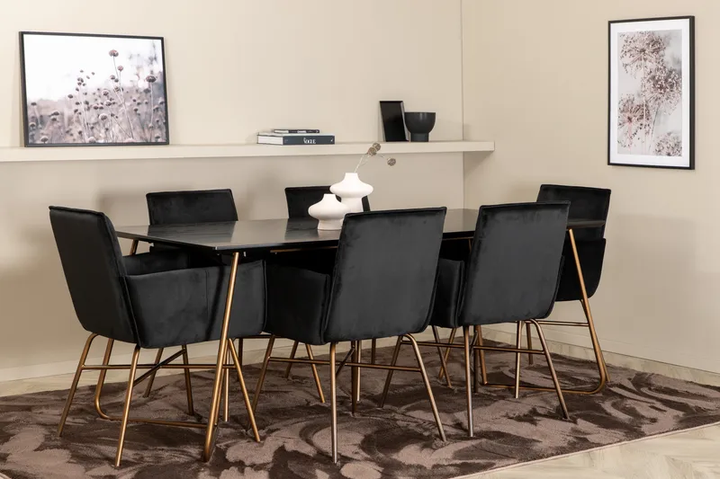 Pipi Spisebordssæt 190 cm inkl 6 Pipi Stole, Sort/Kobber