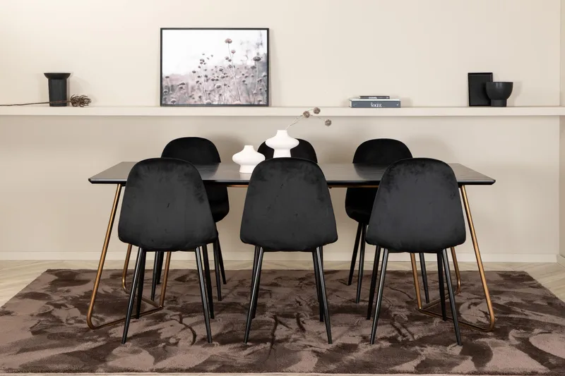 Pipi Spisebordssæt 190 cm inkl 6 Pontus Stole, Sort/Kobber