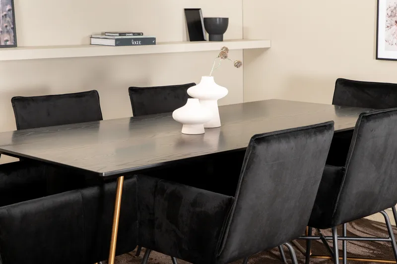 Pipi Spisebordssæt 190 cm inkl 6 Pipi Stole - Sort/Kobber - Møbler - Borde - Spisebordssæt