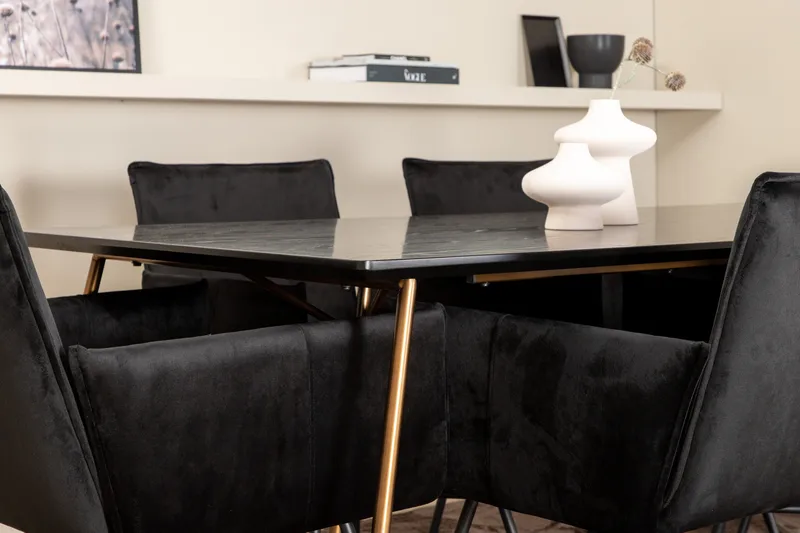 Pipi Spisebordssæt 190 cm inkl 6 Pipi Stole - Sort/Kobber - Møbler - Borde - Spisebordssæt