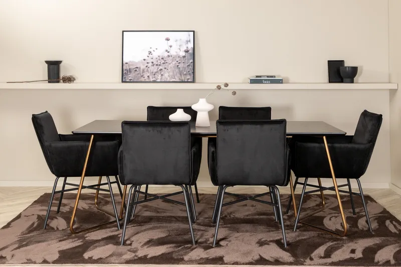Pipi Spisebordssæt 190 cm inkl 6 Pipi Stole - Sort/Kobber - Møbler - Borde - Spisebordssæt