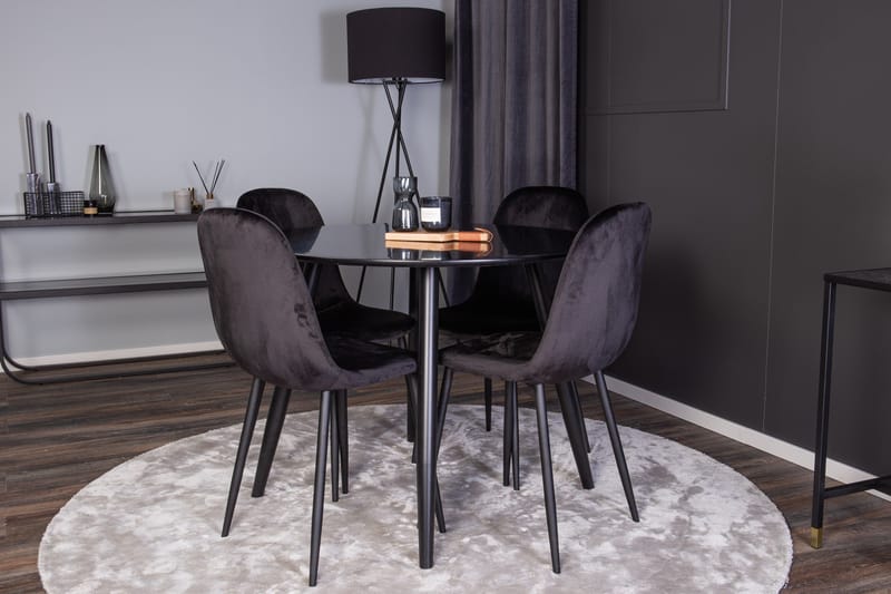 Plaza Spisebordssæt 100 cm Rund med 4 Polar Stole - Sort - Møbler - Borde - Spisebordssæt