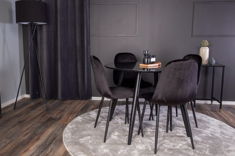 Plaza Spisebordssæt 100 cm Rund med 4 Polar Stole - Sort - Møbler - Borde - Spisebordssæt