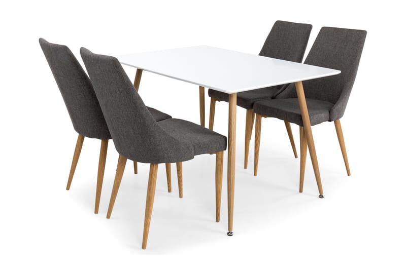 Pontus Spisebordssæt med 4 st Ludvig Stole - Mørkegrå/Hvid - Spisebordssæt
