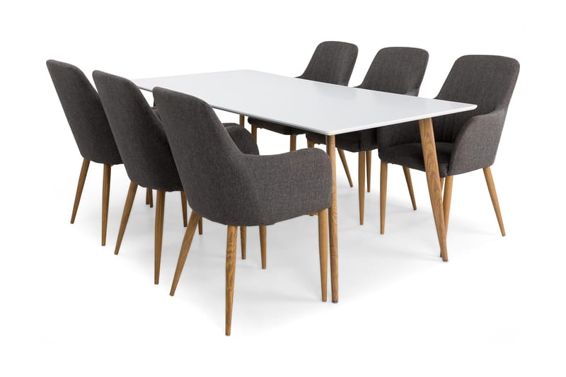 Pontus Spisebordssæt med 6 st Casper Stole - Mørkegrå/Hvid - Spisebordssæt