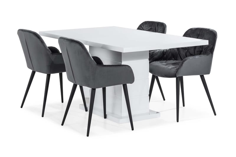 Ratliff Spisebord 160 cm  4 stk Giovanni Stol Velour - Møbler - Borde - Spisebordssæt