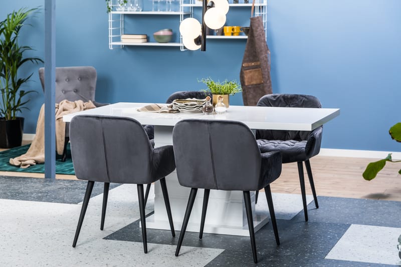 Ratliff Spisebord 160 cm  4 stk Giovanni Stol Velour - Møbler - Borde - Spisebordssæt