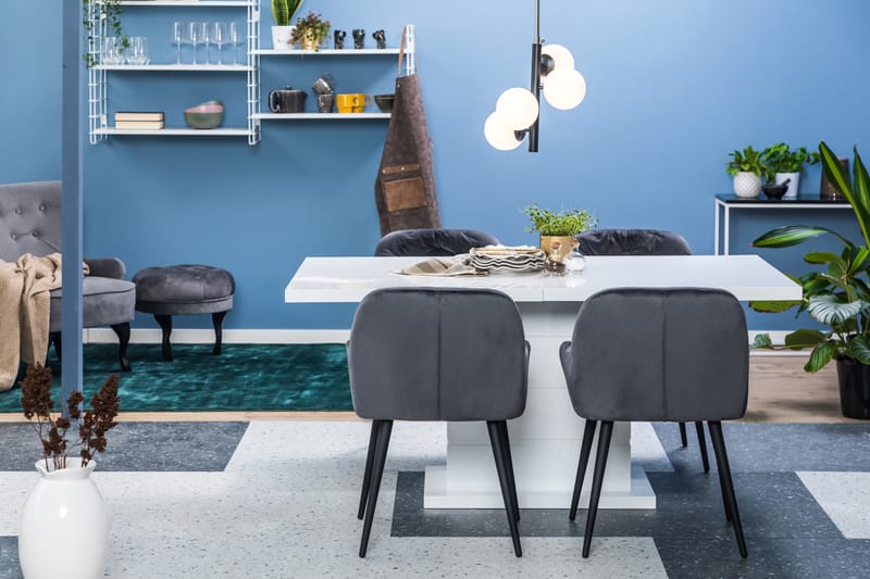Ratliff Spisebord 160 cm  4 stk Giovanni Stol Velour - Møbler - Borde - Spisebordssæt