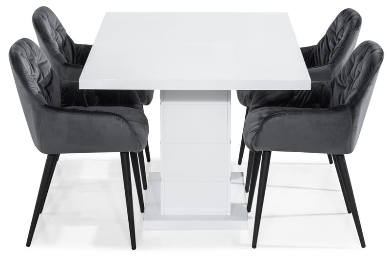 Ratliff Spisebord 160 cm  4 stk Giovanni Stol Velour - Møbler - Borde - Spisebordssæt