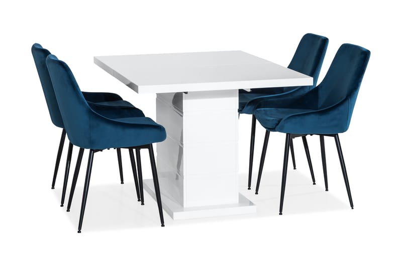 Ratliff Spisebordssæt 120 cm med 4 Alsarp Stol - Hvid/Blå - Møbler - Borde - Spisebordssæt