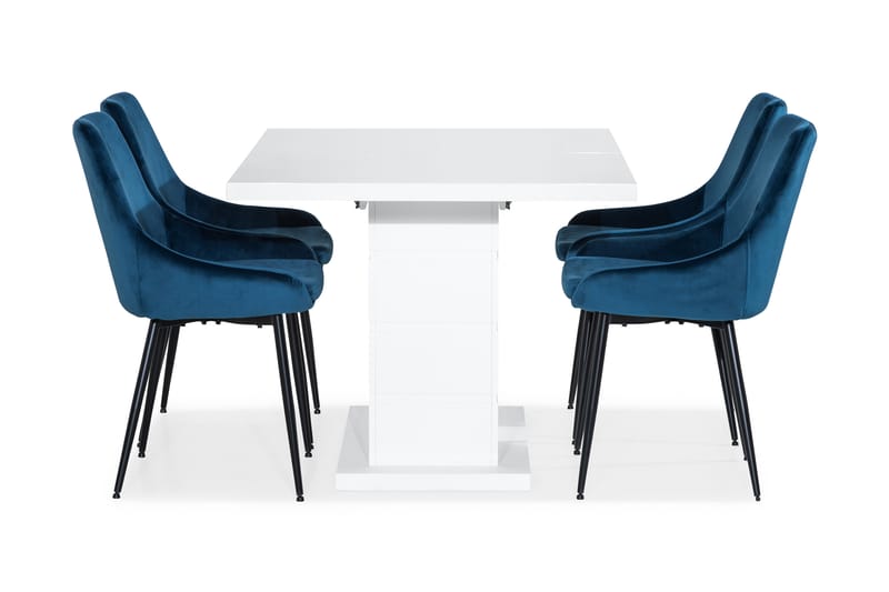 Ratliff Spisebordssæt 120 cm med 4 Alsarp Stol - Hvid/Blå - Møbler - Borde - Spisebordssæt