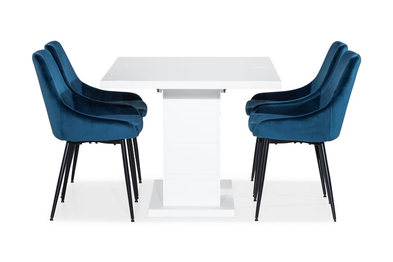 Ratliff Spisebordssæt 120 cm med 4 Alsarp Stol - Hvid/Blå - Spisebordssæt
