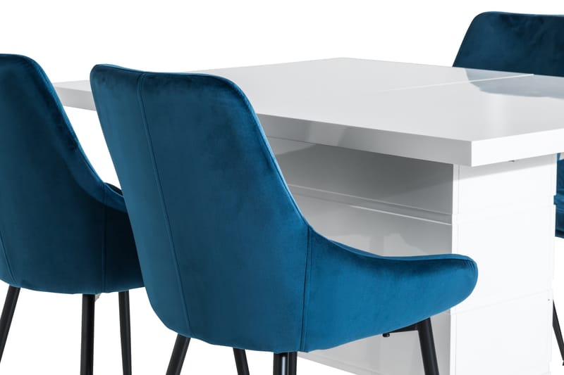 Ratliff Spisebordssæt 120 cm med 4 Alsarp Stol - Hvid/Blå - Møbler - Borde - Spisebordssæt