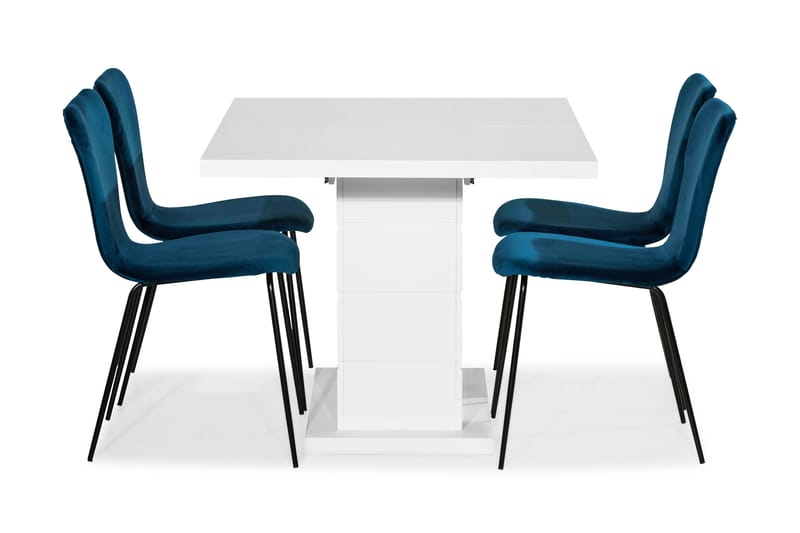 Ratliff Spisebordssæt 120 cm med 4 Perco Stole - Hvid/Blå - Spisebordssæt