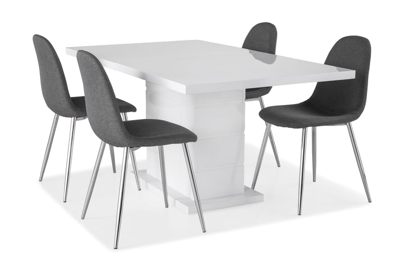Ratliff Spisebordssæt 160x40cm m. 4 Nibe Stole - Hvid/Grå/Krom - Møbler - Borde - Spisebordssæt