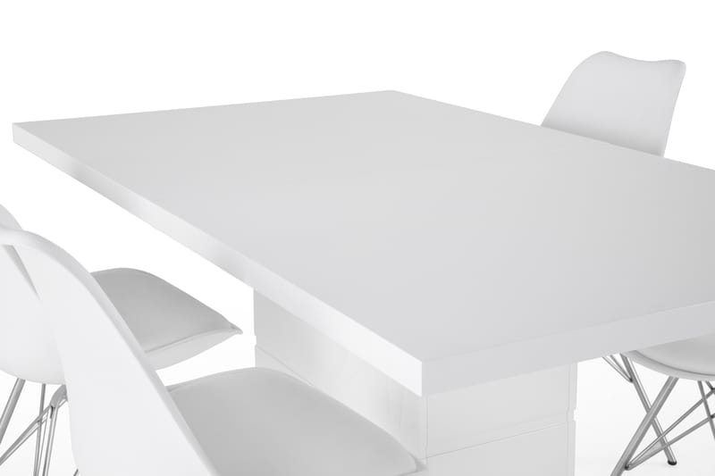 Ratliff Spisebordssæt 160x40cm m. 4 Shell Stole - Hvid/Krom - Spisebordssæt