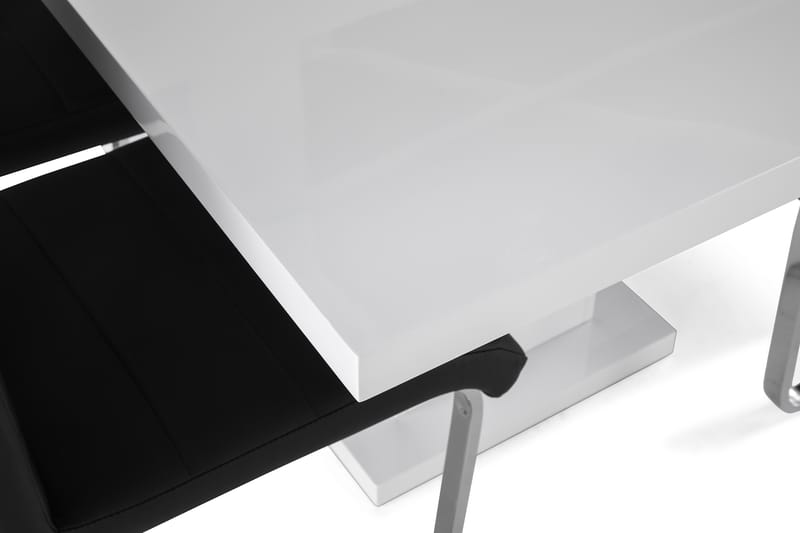 Ratliff Spisebordssæt 180 cm + 6 Stole Udtrækkeligt med Tillægsplade - Hvid / Sort PU / Krom - Møbler - Borde - Spisebordssæt