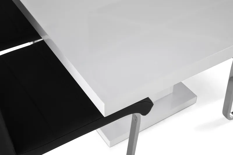 Ratliff Spisebordssæt 180 cm + 6 Stole Udtrækkeligt med Tillægsplade - Hvid / Sort PU / Krom - Møbler - Borde - Spisebordssæt