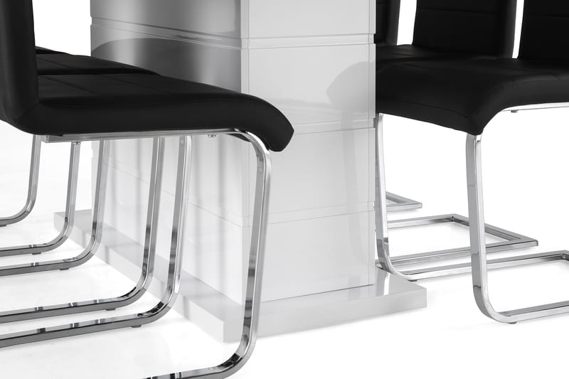 Ratliff Spisebordssæt 180 cm + 6 Stole Udtrækkeligt med Tillægsplade - Hvid / Sort PU / Krom - Møbler - Borde - Spisebordssæt