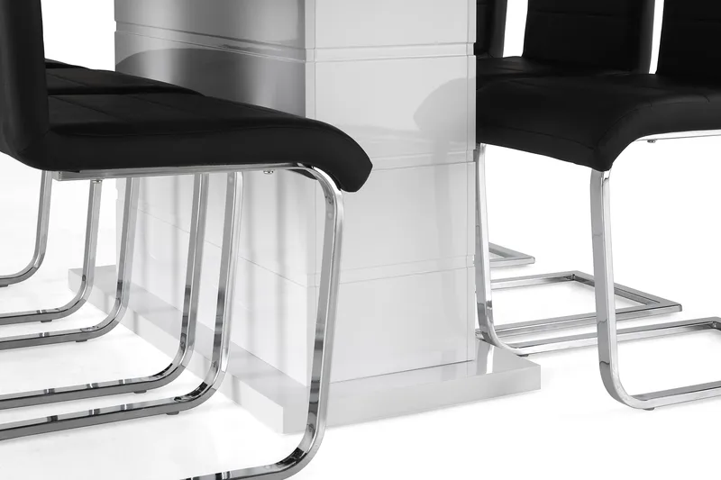 Ratliff Spisebordssæt 180 cm + 6 Stole Udtrækkeligt med Tillægsplade - Hvid / Sort PU / Krom - Møbler - Borde - Spisebordssæt