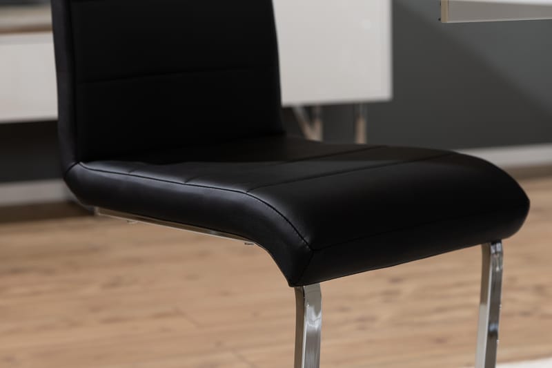 Ratliff Spisebordssæt 180 cm + 6 Stole Udtrækkeligt med Tillægsplade - Hvid / Sort PU / Krom - Møbler - Borde - Spisebordssæt