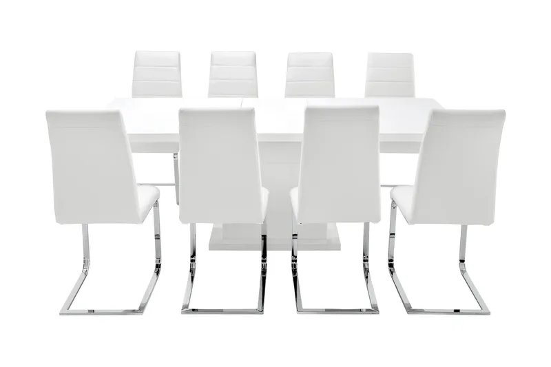 Ratliff Spisebordssæt 180 cm + 8 Sorado Stole - Hvid/Krom - Møbler - Borde - Spisebordssæt