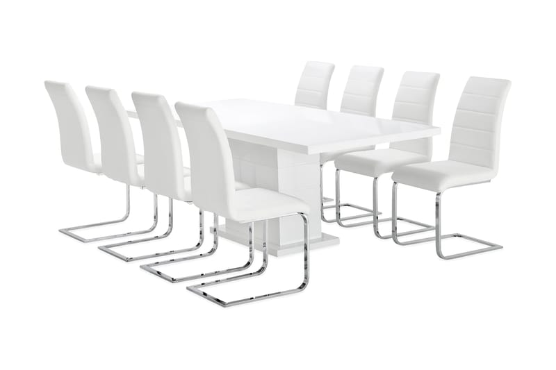 Ratliff Spisebordssæt 180 cm + 8 Sorado Stole - Hvid/Krom - Møbler - Borde - Spisebordssæt