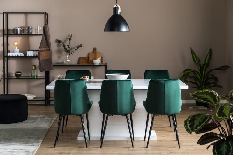 Ratliff Spisebordssæt 180 cm med 6 Alsarp Stol - Hvid/Grøn - Spisebordssæt