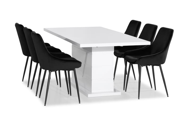 Ratliff Spisebordssæt 180 cm med 6 Alsarp Stol - Hvid/Sort - Spisebordssæt
