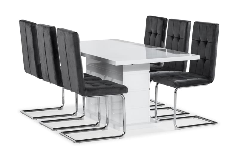 Ratliff Spisebordssæt 180 cm med 6 Jessed Stol - Hvid/Grå - Spisebordssæt