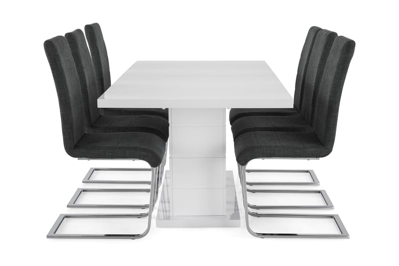 Ratliff Spisebordssæt 180x40cm m. 6 Cibus Stole - Hvid/Grå - Møbler - Borde - Spisebordssæt