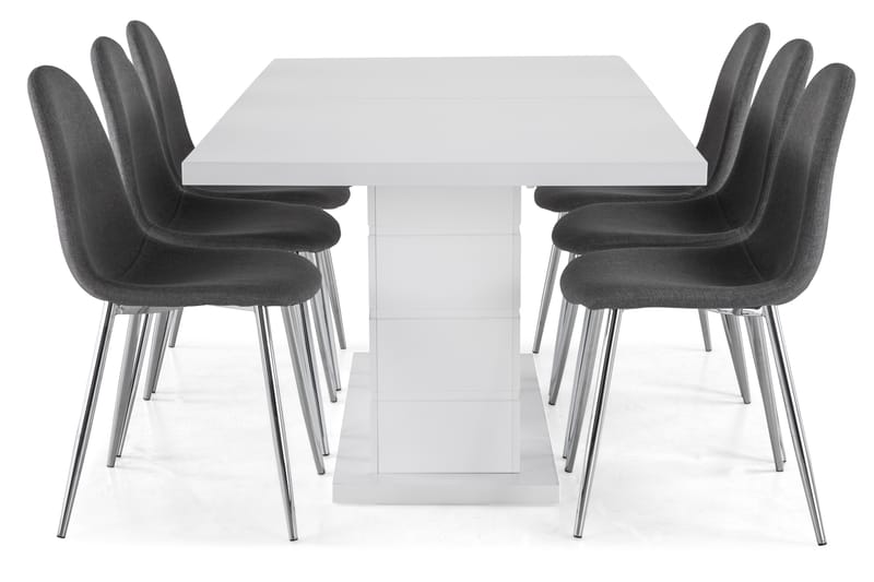 Ratliff Spisebordssæt 180x40cm m. 6 Nibe Stole - Hvid/Grå/Krom - Møbler - Borde - Spisebordssæt