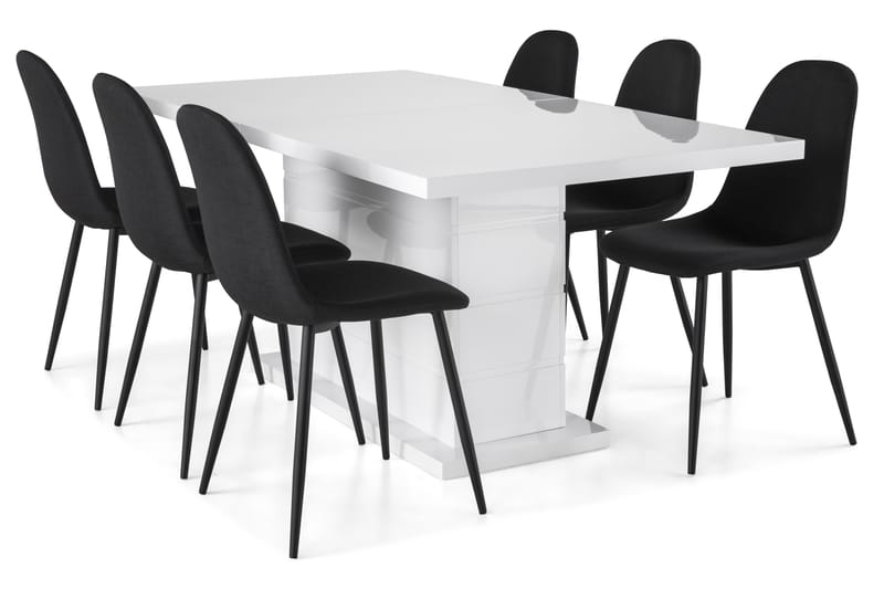 Ratliff Spisebordssæt 180x40cm m. 6 Nibe Stole - Hvid/Sort - Møbler - Borde - Spisebordssæt