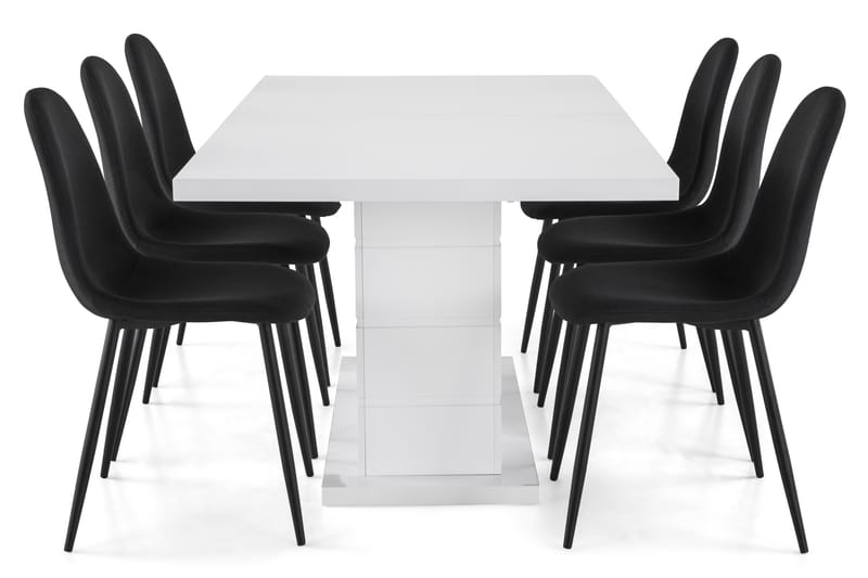 Ratliff Spisebordssæt 180x40cm m. 6 Nibe Stole - Hvid/Sort - Møbler - Borde - Spisebordssæt