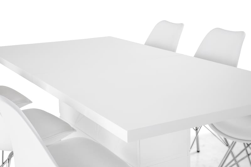 Ratliff Spisebordssæt 180x40cm m. 6 Shell Stole - Hvid/Krom - Spisebordssæt