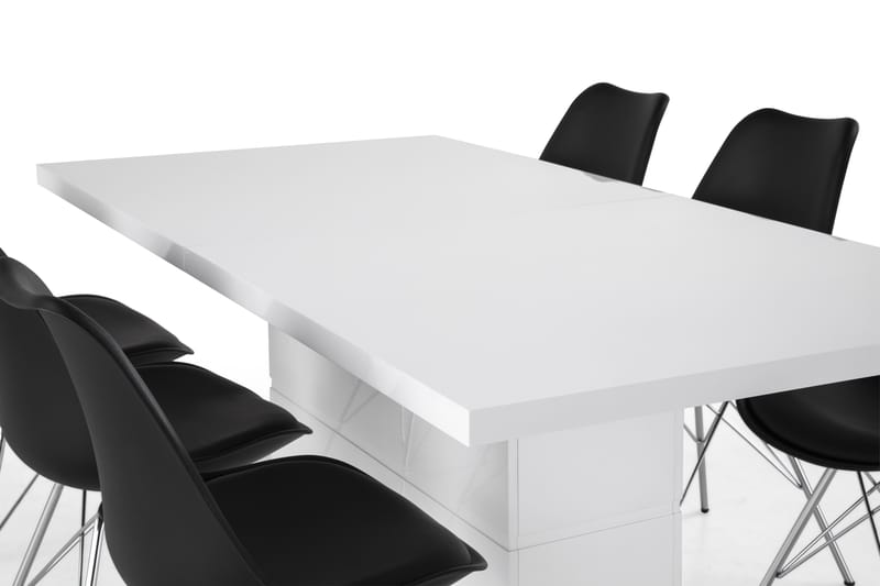 Ratliff Spisebordssæt 180x40cm m. 6 Shell Stole - Hvid/Sort/Krom - Møbler - Borde - Spisebordssæt