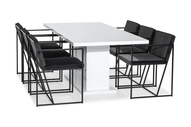 Ratliff Spisebordssæt 200 cm med 6 Indy Stol - Hvid/Grå - Spisebordssæt