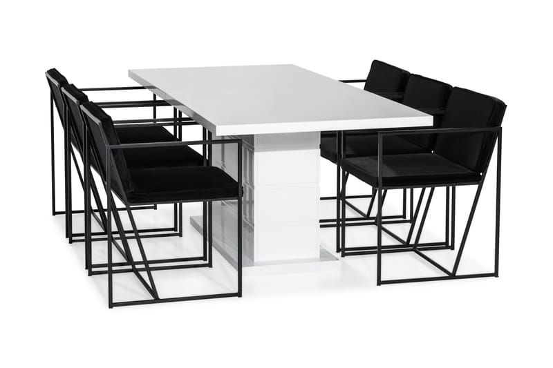 Ratliff Spisebordssæt 200 cm med 6 Indy Stol - Hvid/Sort - Spisebordssæt