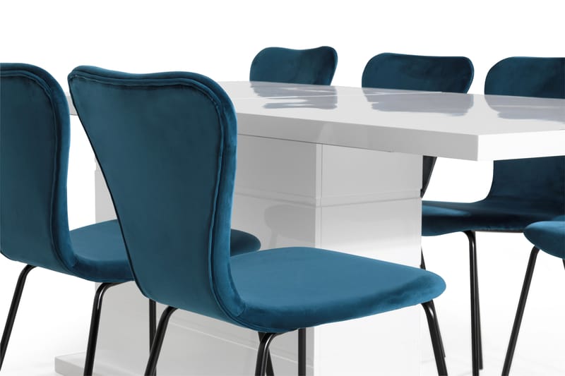 Ratliff Spisebordssæt 200 cm med 8 Perco Stole - Hvid/Blå - Spisebordssæt