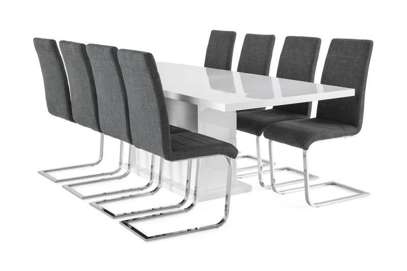 Ratliff Spisebordssæt 200x40cm m. 8 Cibus Stole - Hvid/Grå - Møbler - Borde - Spisebordssæt