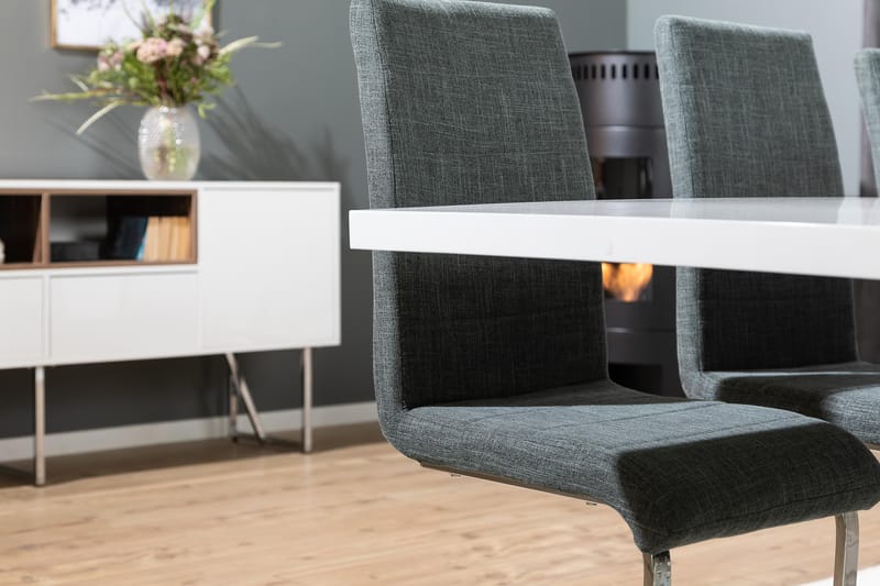 Ratliff Spisebordssæt 200x40cm m. 8 Cibus Stole - Hvid/Grå - Møbler - Borde - Spisebordssæt