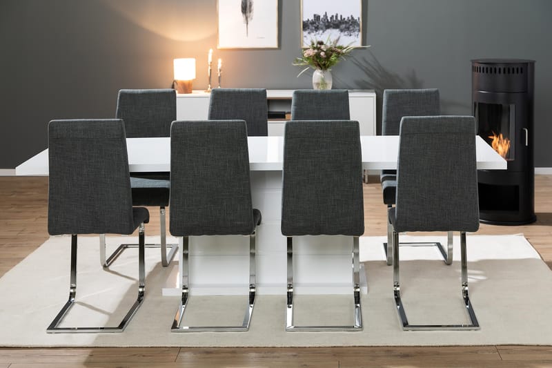 Ratliff Spisebordssæt 200x40cm m. 8 Cibus Stole - Hvid/Grå - Møbler - Borde - Spisebordssæt