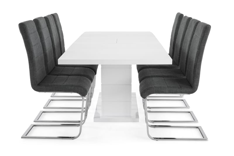 Ratliff Spisebordssæt 200x40cm m. 8 Cibus Stole - Hvid/Grå - Møbler - Borde - Spisebordssæt
