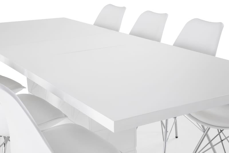 Ratliff Spisebordssæt 200x40cm m. 8 Shell Stole - Hvid/Krom - Spisebordssæt